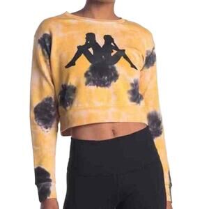 Kappa Galz Tie Dye Cropped Sweatshirt Crew Neck Logo Pullover Yellow Small